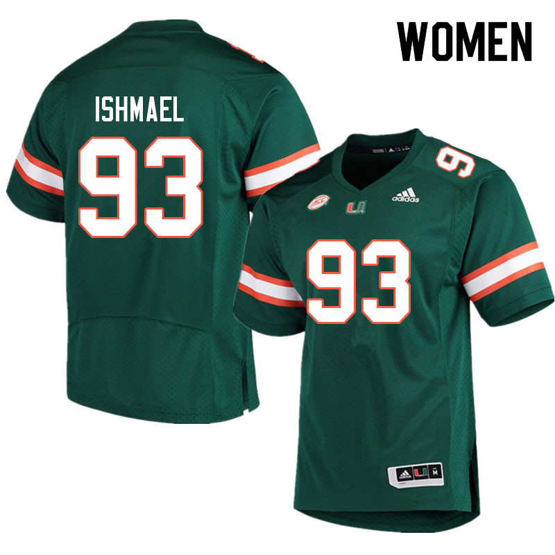 Women #93 Jabari Ishmael Miami Hurricanes College Football Jerseys Sale-Green - Click Image to Close